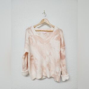 Pink Lily women's pink sweater, size Medium, pink and white, soft & cozy, vneck